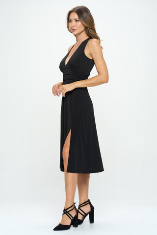 Shop RENEE C Ruched Waist Sleeveless Slit Dress - High-Quality U.S. Made Women’s Fashion with Free & Fast Shipping