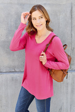 Shop Basic Bae Full Size V-Neck Long Sleeve Top - High-Quality U.S. Made Women’s Fashion with Free & Fast Shipping