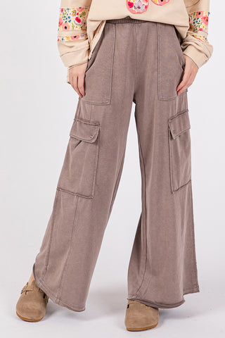 Shop Charcoal SAGE + FIG Knit Terry Mineral Wash Wide Leg Pants - High-Quality U.S. Made Women’s Fashion with Free & Fast Shipping