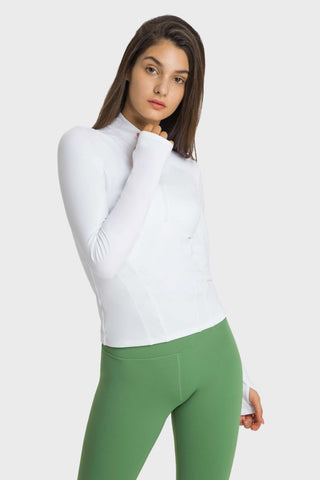 Shop Millennia Half Zip Thumbhole Sleeve Sports Top - High-Quality U.S. Made Women’s Fashion with Free & Fast Shipping