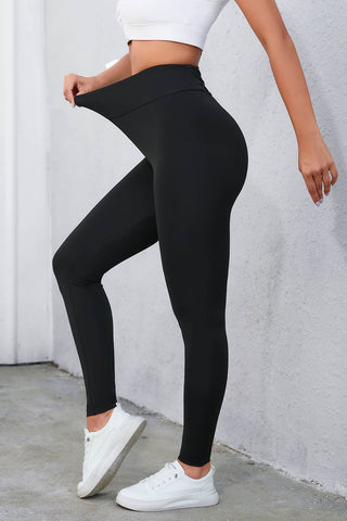 Shop Crisscross Detail Wide Waistband Leggings - High-Quality U.S. Made Women’s Fashion with Free & Fast Shipping