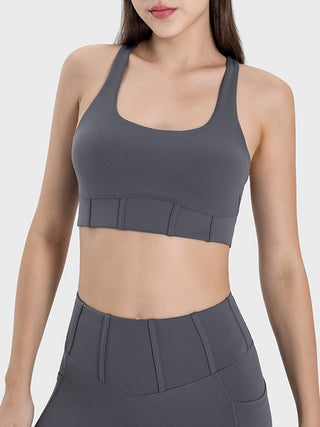 Shop Dark Gray Millennia Square Neck Wide Strap Active Tank - High-Quality U.S. Made Women’s Fashion with Free & Fast Shipping