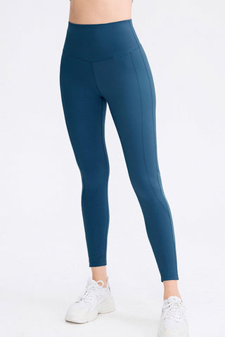 Shop Deep Teal Wide Waistband Slim Fit Long Sports Pants - High-Quality U.S. Made Women’s Fashion with Free & Fast Shipping