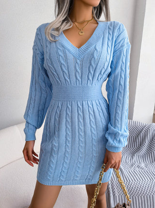 Shop Cable-Knit V-Neck Mini Sweater Dress - High-Quality U.S. Made Women’s Fashion with Free & Fast Shipping