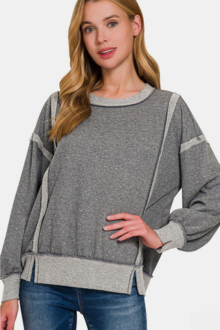 Shop Zenana Washed Exposed-Seam Sweatshirt - High-Quality U.S. Made Women’s Fashion with Free & Fast Shipping