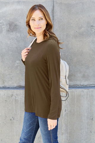 Shop Basic Bae Full Size Round Neck Long Sleeve Top - High-Quality U.S. Made Women’s Fashion with Free & Fast Shipping