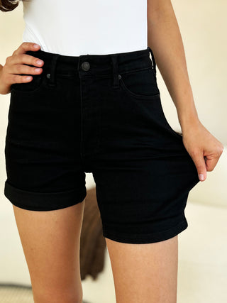 Shop Judy Blue Full Size High Waist Tummy Control Cuffed Denim Shorts - High-Quality U.S. Made Women’s Fashion with Free & Fast Shipping