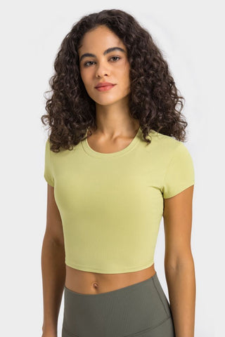 Shop Millennia Round Neck Short Sleeve Cropped Sports T-Shirt - High-Quality U.S. Made Women’s Fashion with Free Fast Shipping