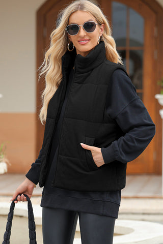 Shop Pocketed Zip Up Turtleneck Vest Coat - High-Quality U.S. Made Women’s Fashion with Free Fast Shipping