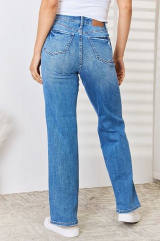 Shop Judy Blue Full Size High Waist Distressed Straight-Leg Jeans - High-Quality U.S. Made Women’s Fashion with Free Fast Shipping