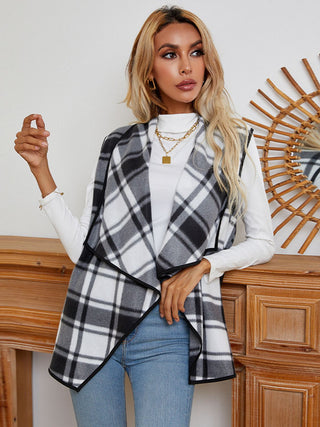 Shop Shiny Plaid Open Front Vest - High-Quality U.S. Made Women’s Fashion with Free Fast Shipping