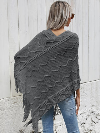 Shop Texture Fringe Hem Poncho - High-Quality U.S. Made Women’s Fashion with Free Fast Shipping