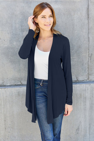 Shop Dark Blue Basic Bae Full Size Open Front Long Sleeve Cardigan - High-Quality U.S. Made Women’s Fashion with Free & Fast Shipping