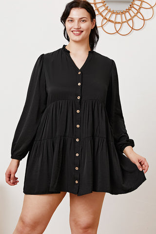 Shop Ruffled Button Up Long Sleeve Tiered Shirt - High-Quality U.S. Made Women’s Fashion with Free & Fast Shipping