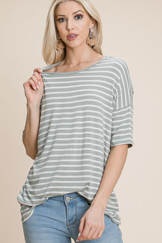 Shop BOMBOM Striped Round Neck T-Shirt - High-Quality U.S. Made Women’s Fashion with Free & Fast Shipping