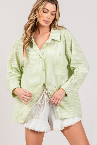 Shop SAGE SAGE + FIG Striped Button Up Long Sleeve Shirt - High-Quality U.S. Made Women’s Fashion with Free & Fast Shipping