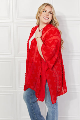 Shop Justin Taylor Pom-Pom Asymmetrical Poncho Cardigan in Red - High-Quality U.S. Made Women’s Fashion with Free & Fast Shipping