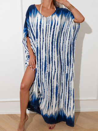 Shop Royal Blue one-size Slit Tie-Dye Half Sleeve Cover Up - High-Quality U.S. Made Women’s Fashion with Free & Fast Shipping