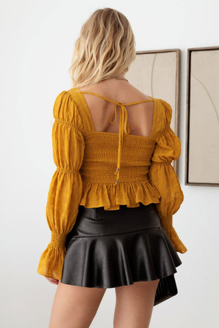 Shop Mustard Seed Boho Shirred Smocked Peplum Long Sleeve Top - High-Quality U.S. Made Women’s Fashion with Free & Fast Shipping