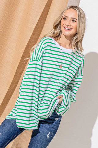 Shop And The Why Oversized Striped Balloon Sleeve Top - High-Quality U.S. Made Women’s Fashion with Free & Fast Shipping