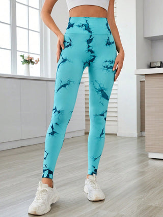 Shop Turquoise Printed High Waist Active Leggings - High-Quality U.S. Made Women’s Fashion with Free & Fast Shipping