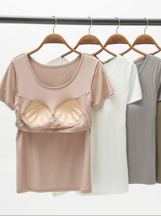 Shop Round Neck Modal T-Shirt with Bra - High-Quality U.S. Made Women’s Fashion with Free & Fast Shipping