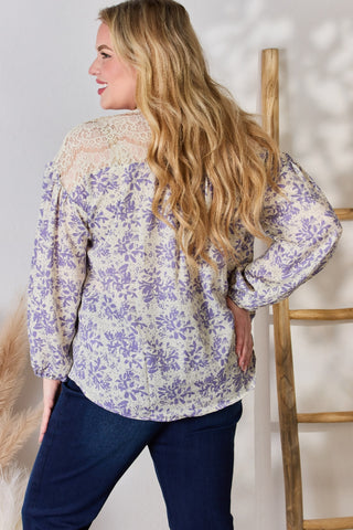 Shop Hailey & Co Full Size Lace Detail Printed Blouse - High-Quality U.S. Made Women’s Fashion with Free & Fast Shipping