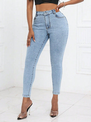 Shop Light High Waist Skinny Jeans with Pockets - High-Quality U.S. Made Women’s Fashion with Free & Fast Shipping