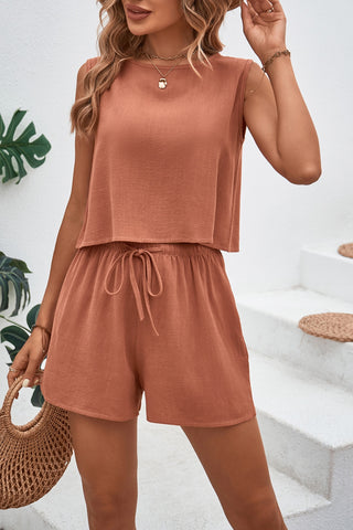 Shop Watermelon pink Round Neck Top and Drawstring Shorts Set - High-Quality U.S. Made Women’s Fashion with Free & Fast Shipping