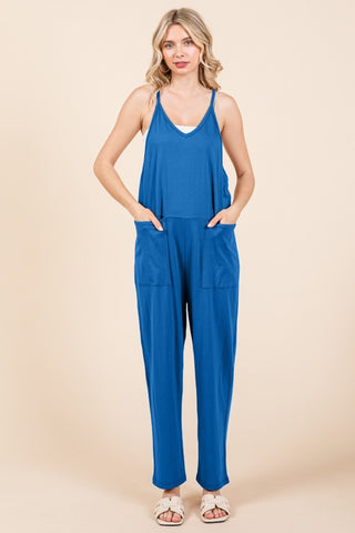 Shop Azula Blue Culture Code Full Size Sleeveless Jumpsuit with Pockets - High-Quality U.S. Made Women’s Fashion with Free & Fast Shipping