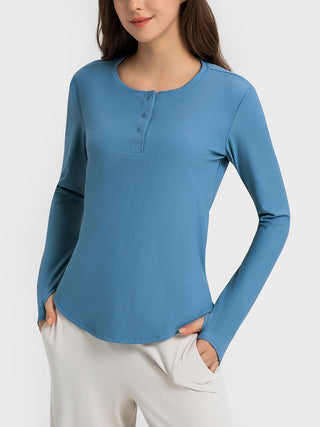 Shop Millennia Round Neck Long Sleeve Sport Top - High-Quality U.S. Made Women’s Fashion with Free & Fast Shipping