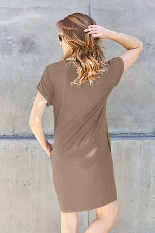 Shop Basic Bae Full Size Round Neck Short Sleeve Dress with Pockets - High-Quality U.S. Made Women’s Fashion with Free & Fast Shipping