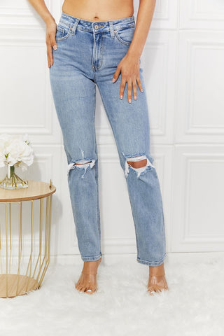 Shop Kancan High Rise Distressed Slim Straight Jeans - High-Quality U.S. Made Women’s Fashion with Free & Fast Shipping