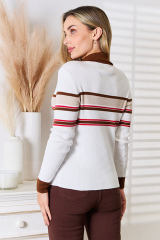 Shop Basic Bae Striped Collared Neck Rib-Knit Top - High-Quality U.S. Made Women’s Fashion with Free Fast Shipping