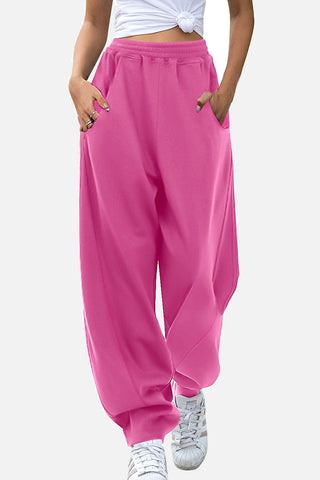 Shop Hot Pink Elastic Waist Sweatpants with Pockets - High-Quality U.S. Made Women’s Fashion with Free & Fast Shipping