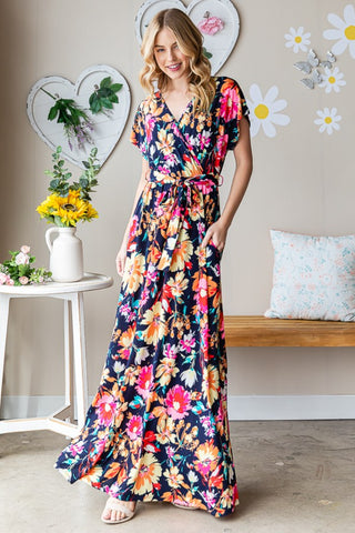 Shop Heimish Full Size Floral Surplice Tie Waist Maxi Dress - High-Quality U.S. Made Women’s Fashion with Free & Fast Shipping