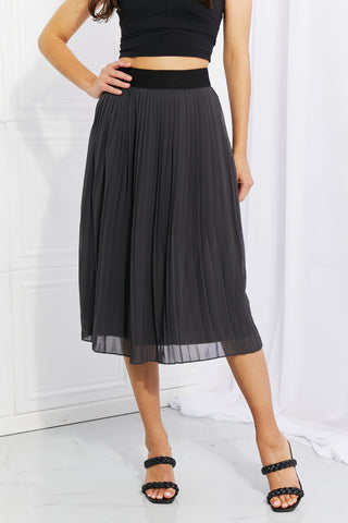 Shop Dark Gray Zenana Full Size Romantic At Heart Pleated Chiffon Midi Skirt - High-Quality U.S. Made Women’s Fashion with Free & Fast Shipping