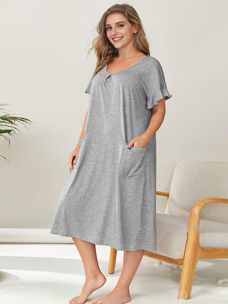 Shop Plus Size Round Neck Short Sleeve Lounge Dress - High-Quality U.S. Made Women’s Fashion with Free Fast Shipping