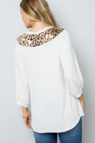 Shop Celeste Full Size Leopard Contrast Balloon Sleeve Top - High-Quality U.S. Made Women’s Fashion with Free & Fast Shipping