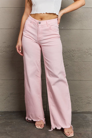 Shop RISEN Raelene Full Size High Waist Wide Leg Jeans in Light Pink - High-Quality U.S. Made Women’s Fashion with Free Fast Shipping