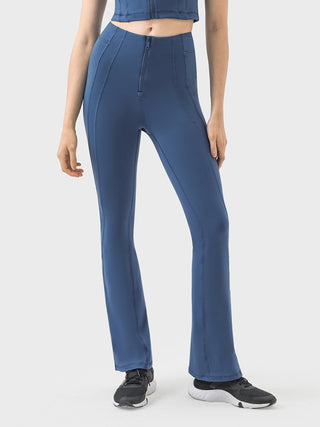 Shop Dark Blue Zipper Detail High Waist Active Pants - High-Quality U.S. Made Women’s Fashion with Free & Fast Shipping