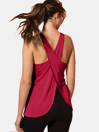 Shop Deep Red Crisscross Scoop Neck Active Tank - High-Quality U.S. Made Women’s Fashion with Free & Fast Shipping