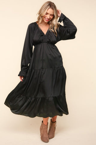 Shop Haptics Flounce Sleeve Tiered Midi Dress with Pockets - High-Quality U.S. Made Women’s Fashion with Free & Fast Shipping