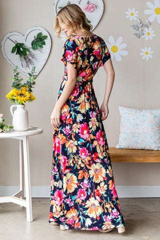 Shop Heimish Full Size Floral Surplice Tie Waist Maxi Dress - High-Quality U.S. Made Women’s Fashion with Free & Fast Shipping