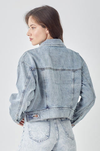 Shop RISEN Full Size Button Down Cropped Denim Jacket - High-Quality U.S. Made Women’s Fashion with Free & Fast Shipping