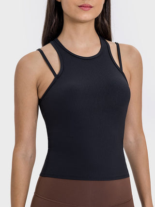 Shop Millennia Cutout Round Neck Racerback Active Tank - High-Quality U.S. Made Women’s Fashion with Free & Fast Shipping