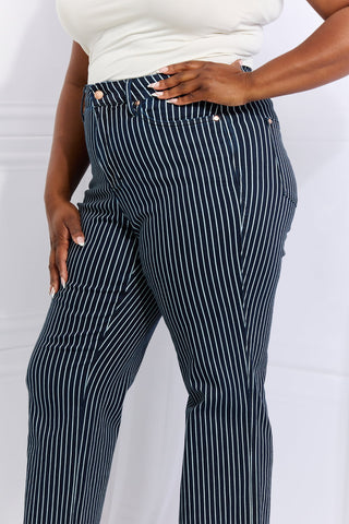 Shop Judy Blue Cassidy Full Size High Waisted Tummy Control Striped Straight Jeans - High-Quality U.S. Made Women’s Fashion with Free & Fast Shipping