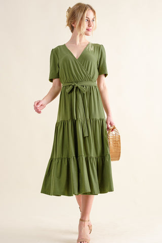 Shop And The Why Soft Short Sleeve Tiered Midi Dress - High-Quality U.S. Made Women’s Fashion with Free & Fast Shipping