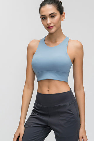 Shop Blue Millennia Halter Keyhole Sports Bra - High-Quality U.S. Made Women’s Fashion with Free & Fast Shipping