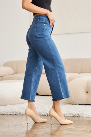 Shop RFM Crop Chloe Full Size Tummy Control High Waist Raw Hem Jeans - High-Quality U.S. Made Women’s Fashion with Free & Fast Shipping